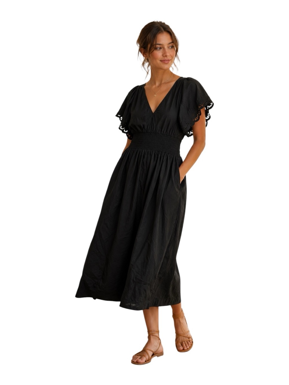 Old Navy black V-Neck Cotton Smocked Waist Midi Dress XL